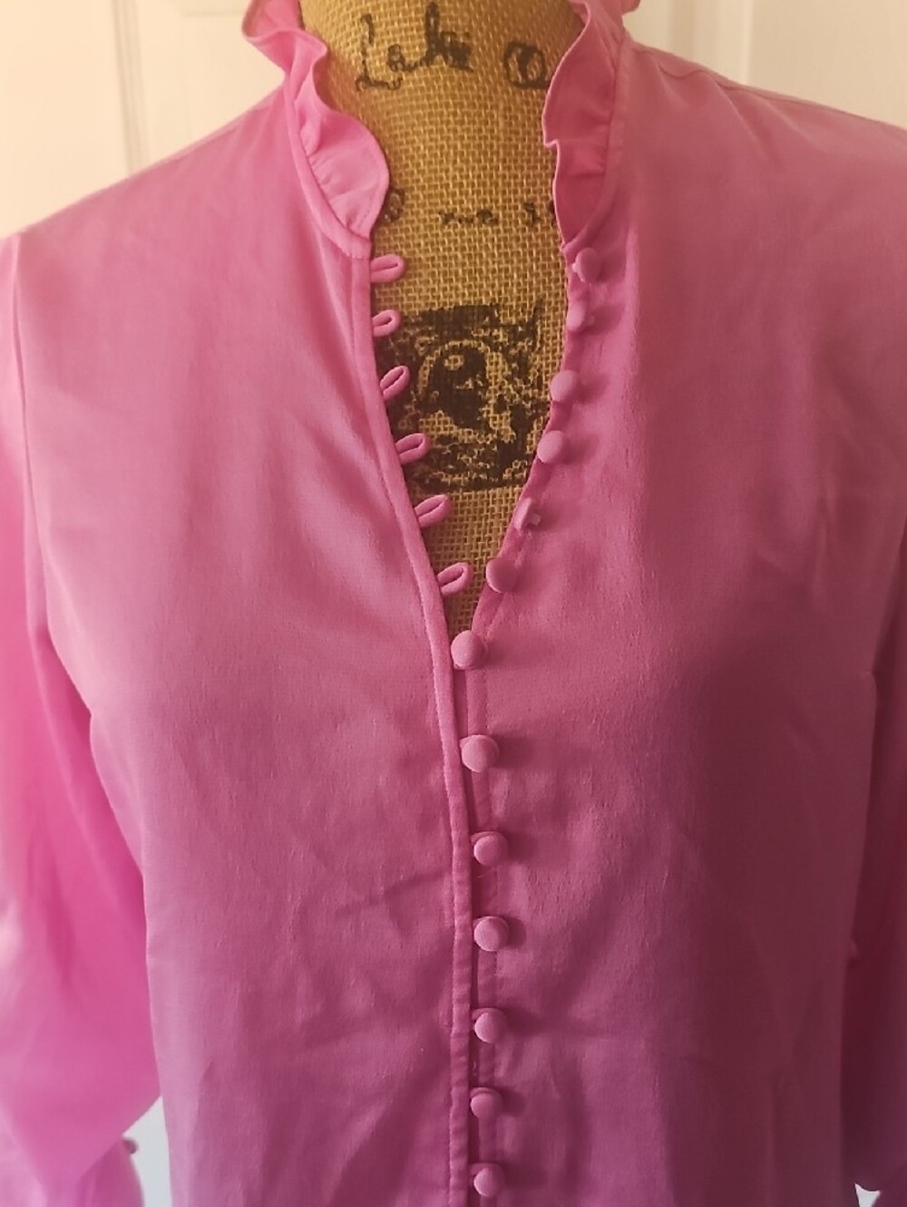 Express Hot Pink Ruffle-Trim Button Front Blouse - Picture 2 of 6